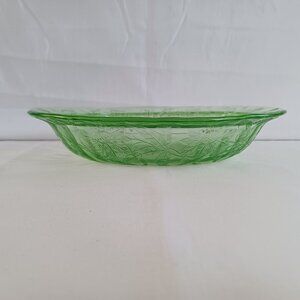 Vintage Jeannette Green Depression Glass Floral Poinsettia Vegetable Oval Bowl